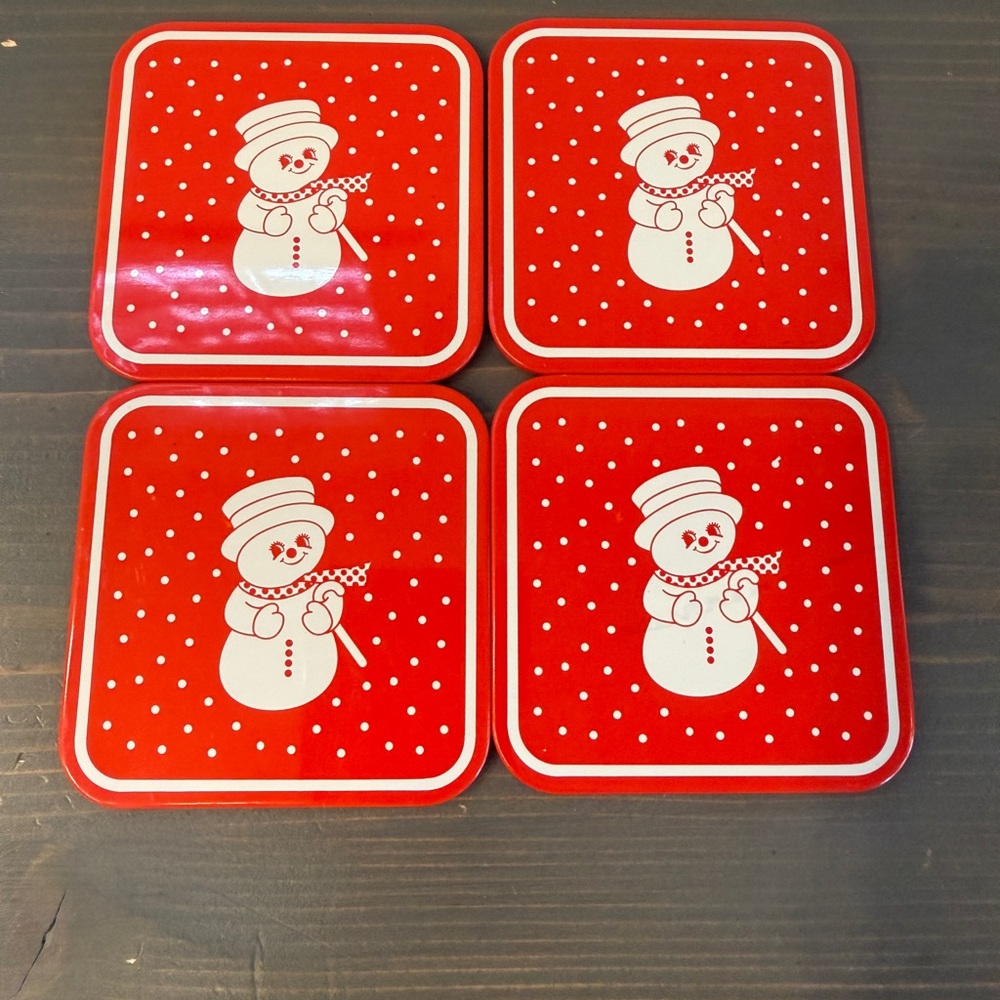 4 x vintage metal & cork Christmas coasters